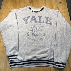 Yale University Bulldogs Long Sleeve Pullover Sweatshirt Mens Medium Grey Retro